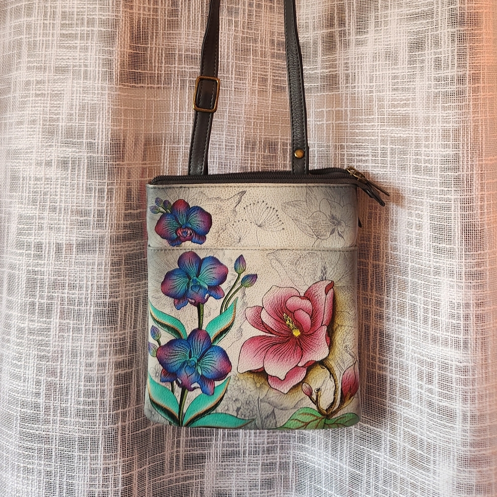 Anushka hand painted floral leather purse